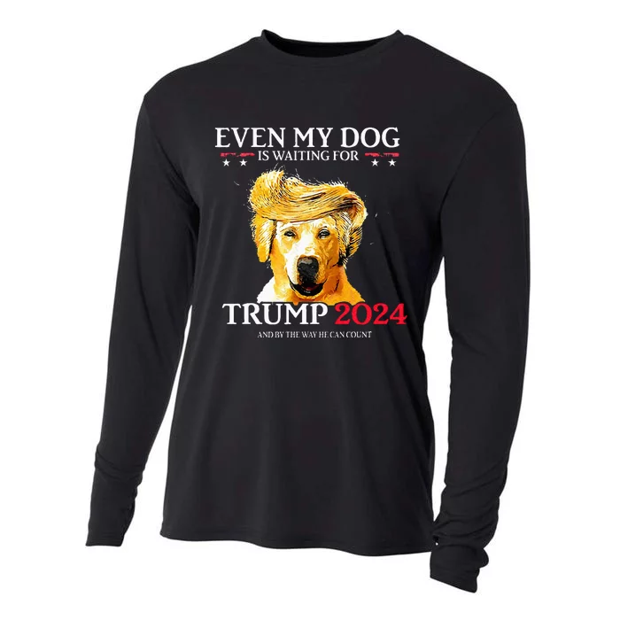 Even My Dog Is Waiting For Trump 2024 Funny Dog Trump Hair Cooling Performance Long Sleeve Crew