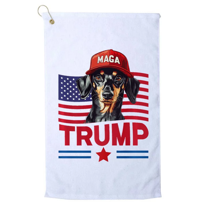 Even My Dog Loves Trump Funny Dachshund Maga Hat Premium Platinum Collection Golf Towel