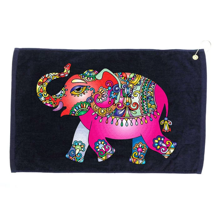 Elephant Mandala Design Colorful Rainbow Psychedelic Grommeted Golf Towel