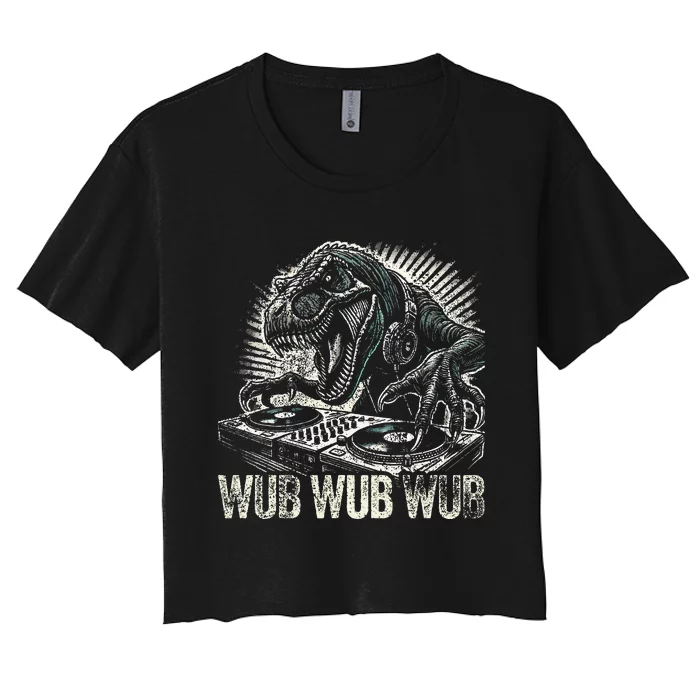 Electronic Music Dinosaur Dj Dubstep Women's Crop Top Tee