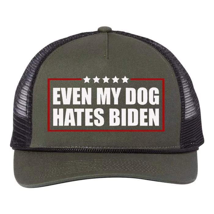 Even My Dog Hates Biden Sarcastic Political Joke Retro Rope Trucker Hat Cap