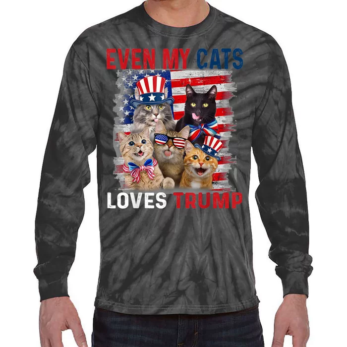 Even My Dog Loves Trump Usa Flag Election Trump Support Tie-Dye Long Sleeve Shirt