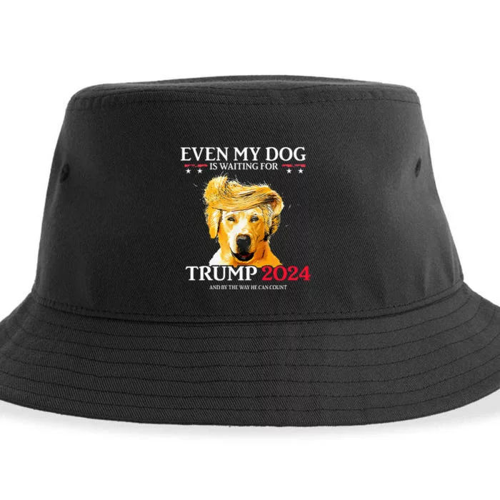 Even My Dog Is Waiting For Trump 2024 Funny Dog Trump Hair Sustainable Bucket Hat