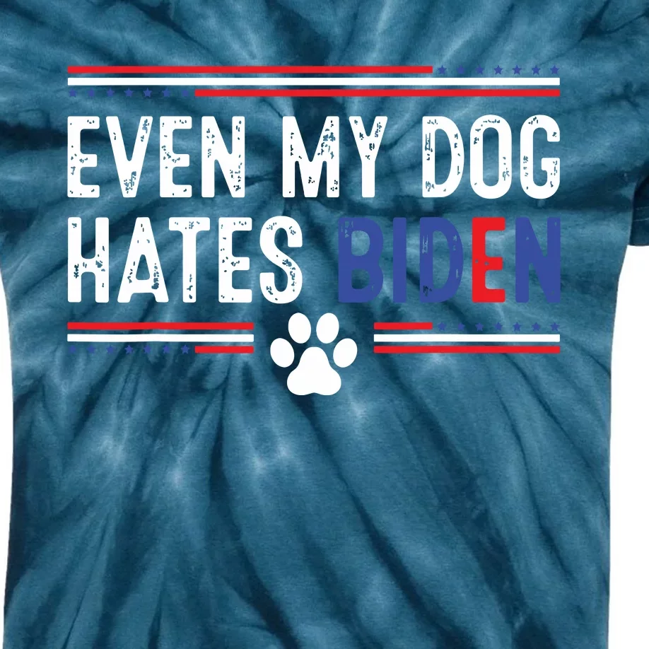 Even My Dog Hates Biden Funny Anti Biden Kids Tie-Dye T-Shirt