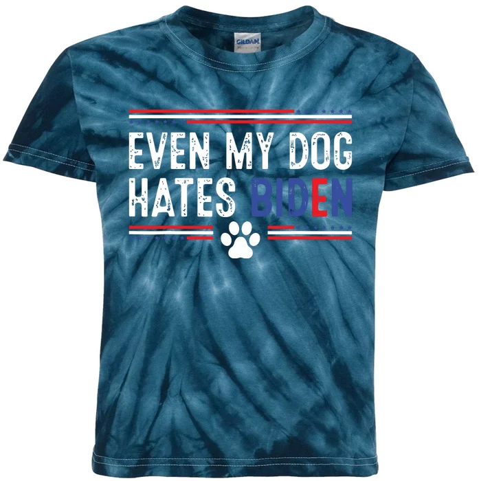 Even My Dog Hates Biden Funny Anti Biden Kids Tie-Dye T-Shirt