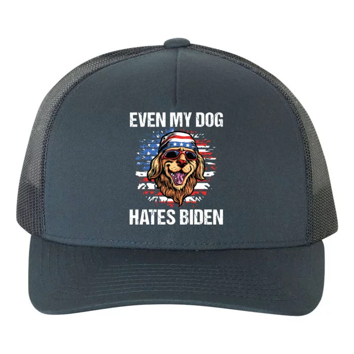 Even My Dog Hates Biden Funny Anti Biden American Flag Dog Yupoong Adult 5-Panel Trucker Hat