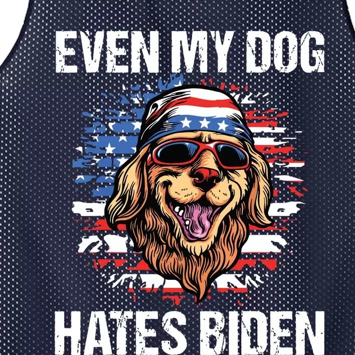 Even My Dog Hates Biden Funny Anti Biden American Flag Dog Mesh Reversible Basketball Jersey Tank