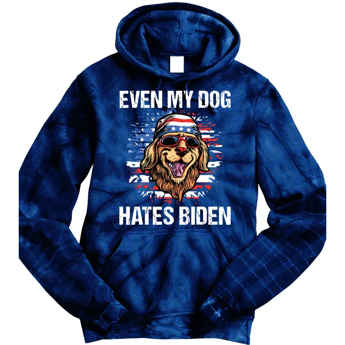 Even My Dog Hates Biden Funny Anti Biden American Flag Dog Tie Dye Hoodie