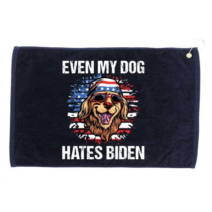 Even My Dog Hates Biden Funny Anti Biden American Flag Dog Grommeted Golf Towel