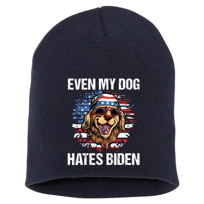 Even My Dog Hates Biden Funny Anti Biden American Flag Dog Short Acrylic Beanie