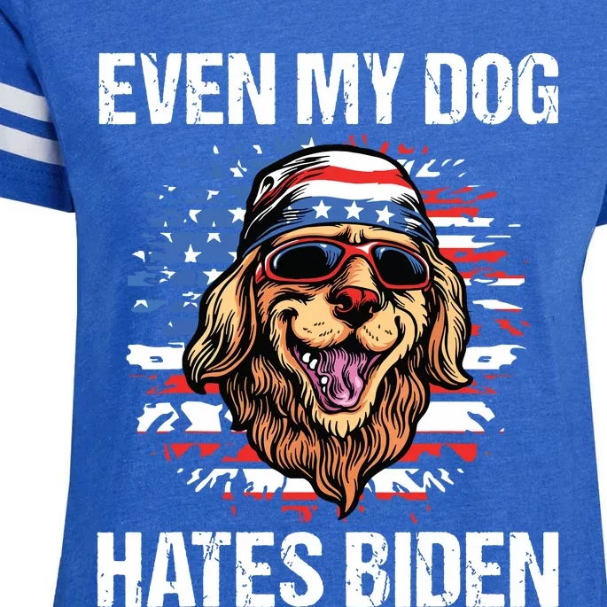 Even My Dog Hates Biden Funny Anti Biden American Flag Dog Enza Ladies Jersey Football T-Shirt