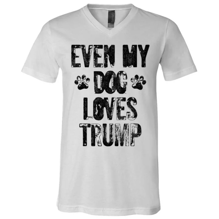 Even My Dog Loves Trump Usa Flag Election Trump Support V-Neck T-Shirt