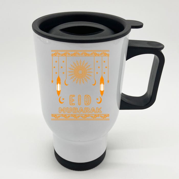 Eid Mubarak Eid Alcute Giftadha Moslem Muslim Celebration Cute Gift Front & Back Stainless Steel Travel Mug