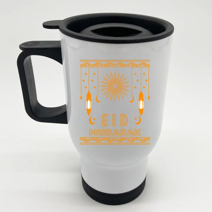 Eid Mubarak Eid Alcute Giftadha Moslem Muslim Celebration Cute Gift Front & Back Stainless Steel Travel Mug