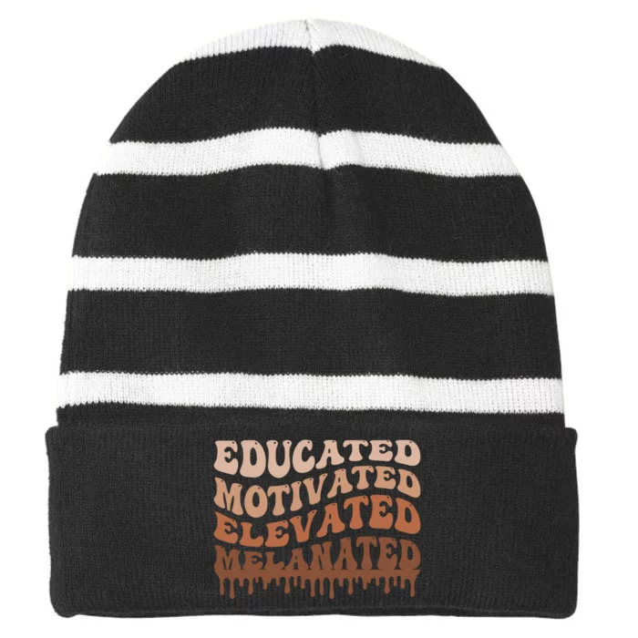 Educated Motivated Elevated Melanated Black Pride Melanin Striped Beanie with Solid Band