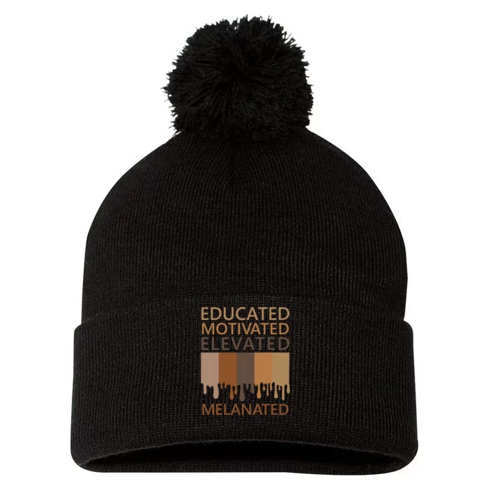 Educated Motivated Elevated Melanated Pom Pom 12in Knit Beanie