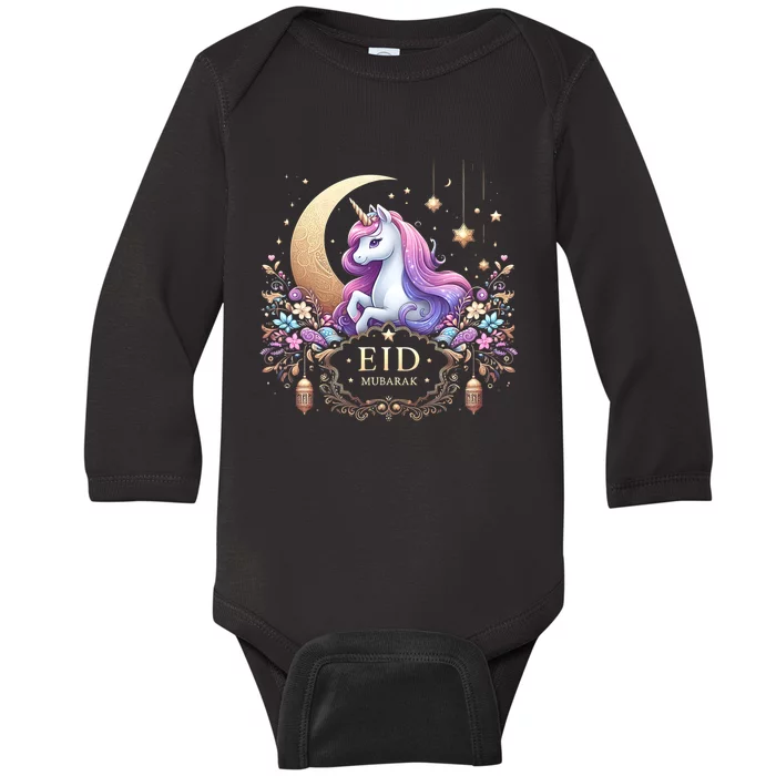 Eid Mubarak Eid Mubarak Unicorn Cute Baby Long Sleeve Bodysuit