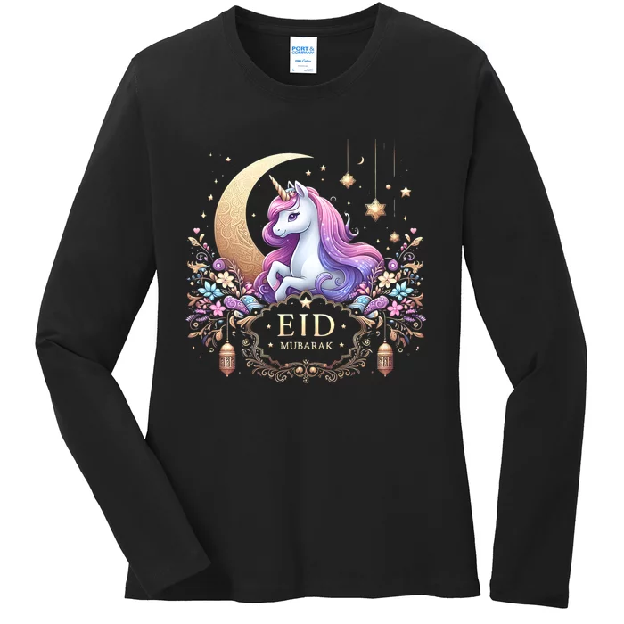 Eid Mubarak Eid Mubarak Unicorn Cute Ladies Long Sleeve Shirt