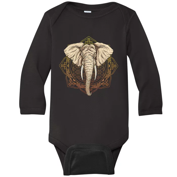 Elephant Mandala Baby Long Sleeve Bodysuit