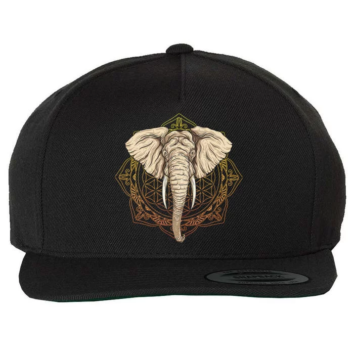 Elephant Mandala Wool Snapback Cap