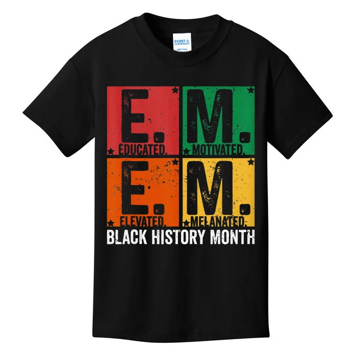 Educated Motivated Elevated Melanated Black History Month Kids T-Shirt