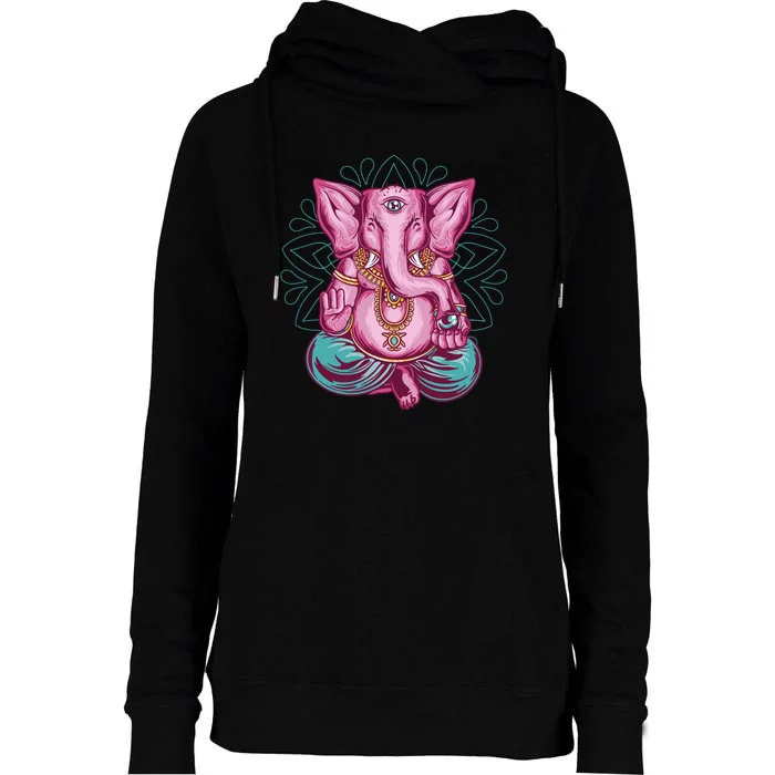 Elephant Meditating Womens Funnel Neck Pullover Hood