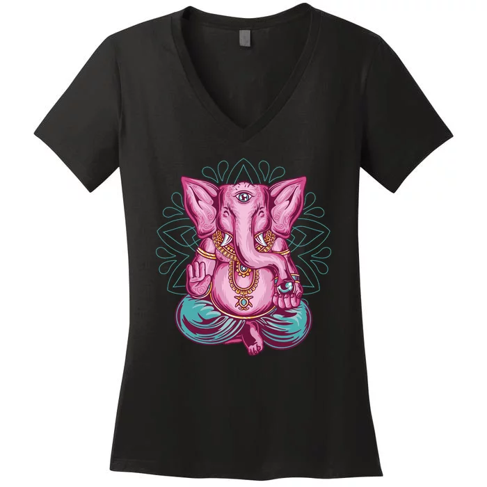 Elephant Meditating Women's V-Neck T-Shirt