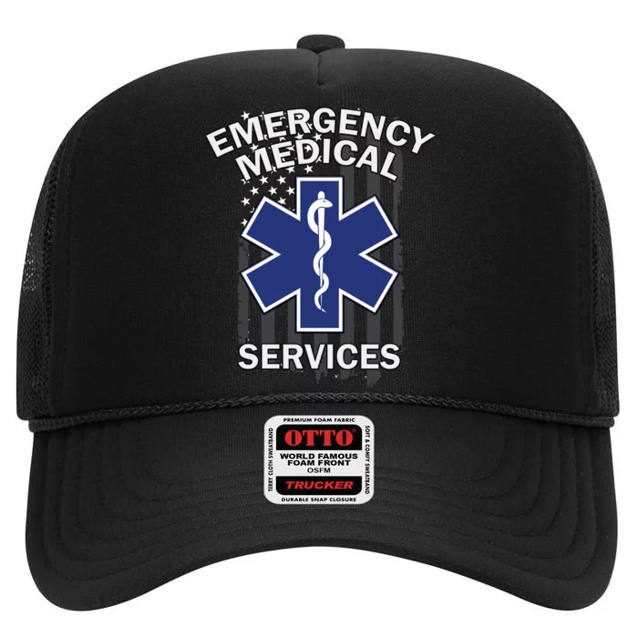 Emergency Medical Services Flag High Crown Mesh Trucker Hat