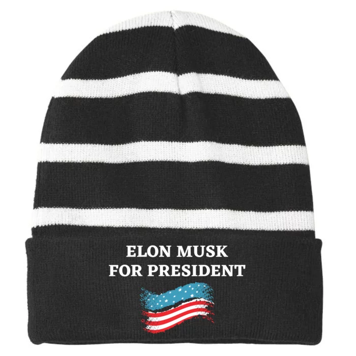 Elon Musk For President USA Striped Beanie with Solid Band