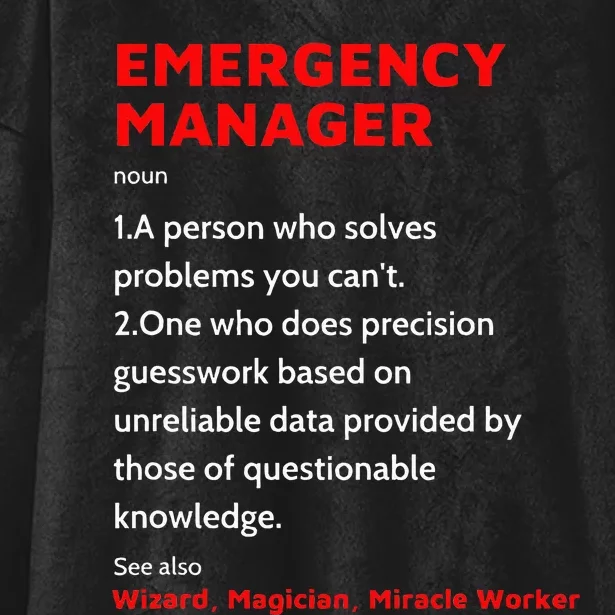 Emergency Manager Funny Management Definition Noun Miracle Hooded Wearable Blanket