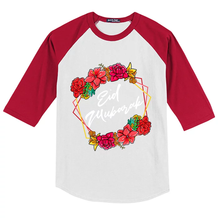 Eid Mubarak Floral Islamic For Muslim Gift Kids Colorblock Raglan Jersey