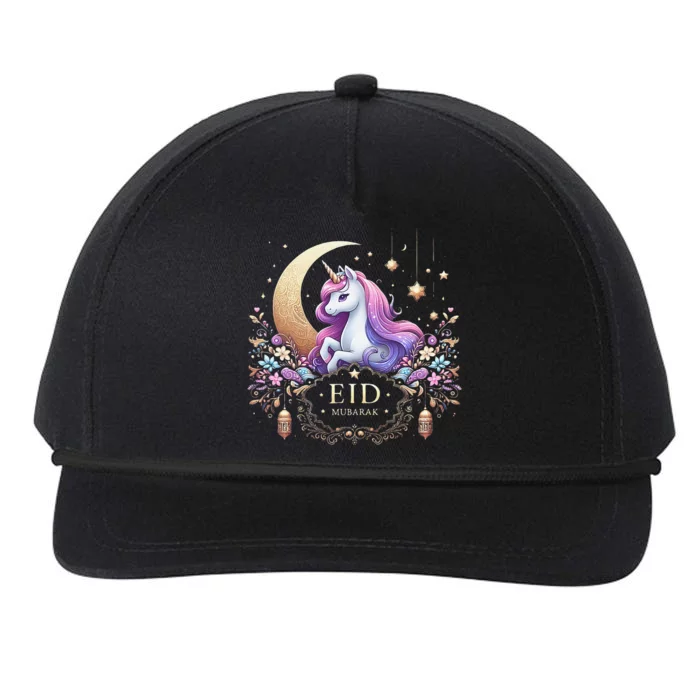 Eid Mubarak For K.Ids Mom Girl Eid Mubarak Unicorn Cute Gift Snapback Five-Panel Rope Hat