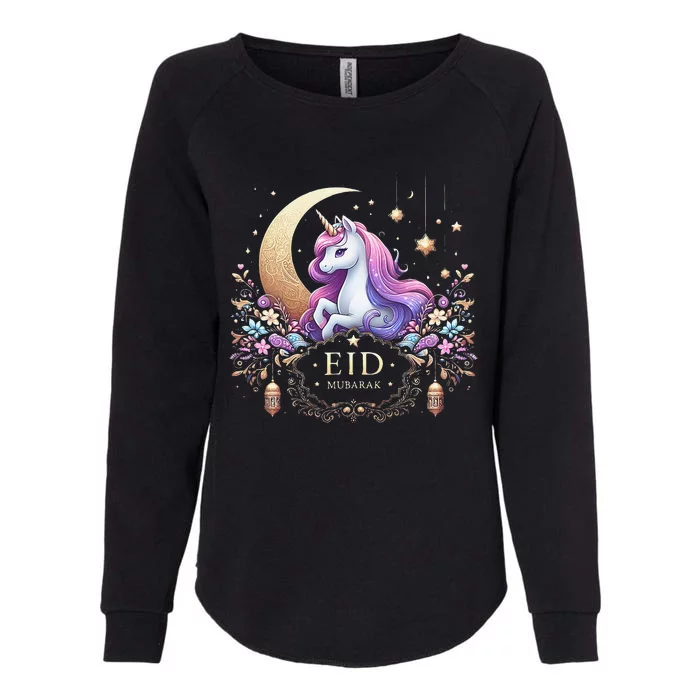 Eid Mubarak For K.Ids Mom Girl Eid Mubarak Unicorn Cute Gift Womens California Wash Sweatshirt