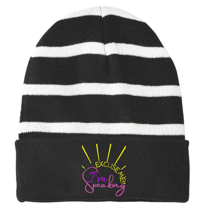 Excuse Me IM Speaking Funny Kamala Harris Striped Beanie with Solid Band