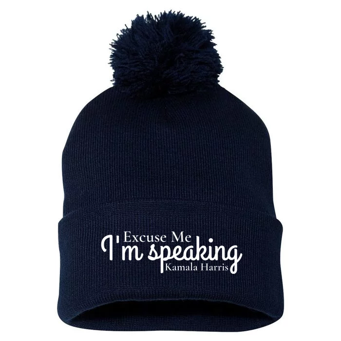 Excuse Me IM Speaking Kamala Harris Pom Pom 12in Knit Beanie