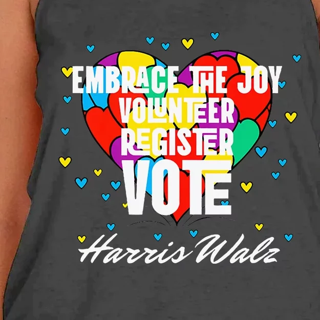 Embrace the Joy Volunteer Register Vote Harris Walz Women's Knotted Racerback Tank