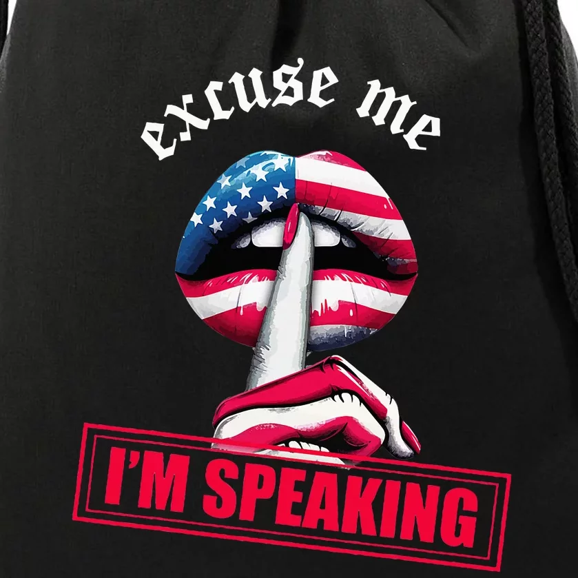 Excuse Me I'm Speaking Funny Kamala Harris Drawstring Bag