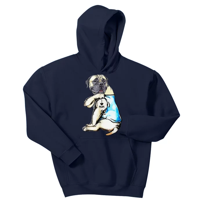 English Mastiff I Love Mom Funny English Mastiff Tattooed Kids Hoodie