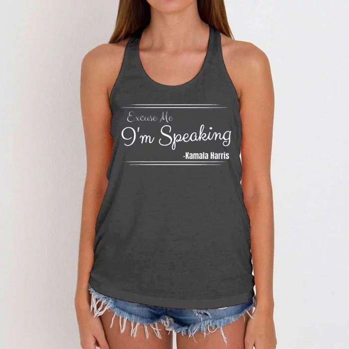 Excuse Me IM Speaking Funny Kamala Harris Joe Biden Trump Women's Knotted Racerback Tank