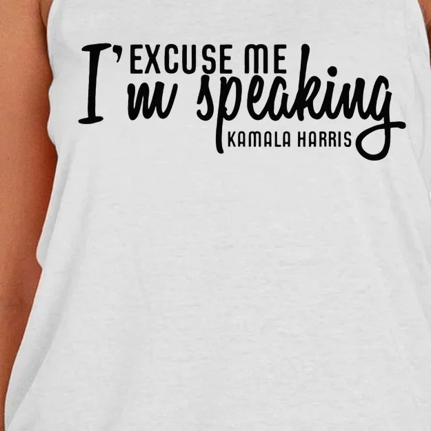 Excuse Me IM Speaking Kamala Harris Women's Knotted Racerback Tank