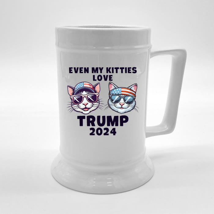 Even My Kitties Love Trump 2024 Funny American Flag Cats Front & Back Beer Stein