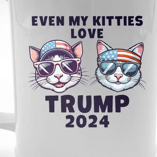 Even My Kitties Love Trump 2024 Funny American Flag Cats Front & Back Beer Stein