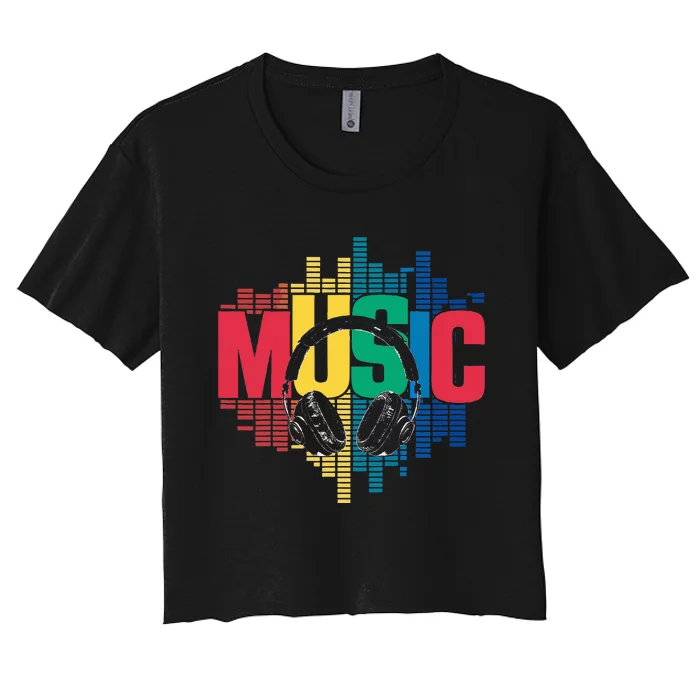 Electronic Music Lover Dj Retro Headphones Women's Crop Top Tee