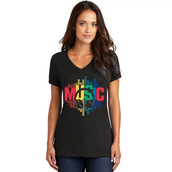 Electronic Music Lover Dj Retro Headphones Women's V-Neck T-Shirt