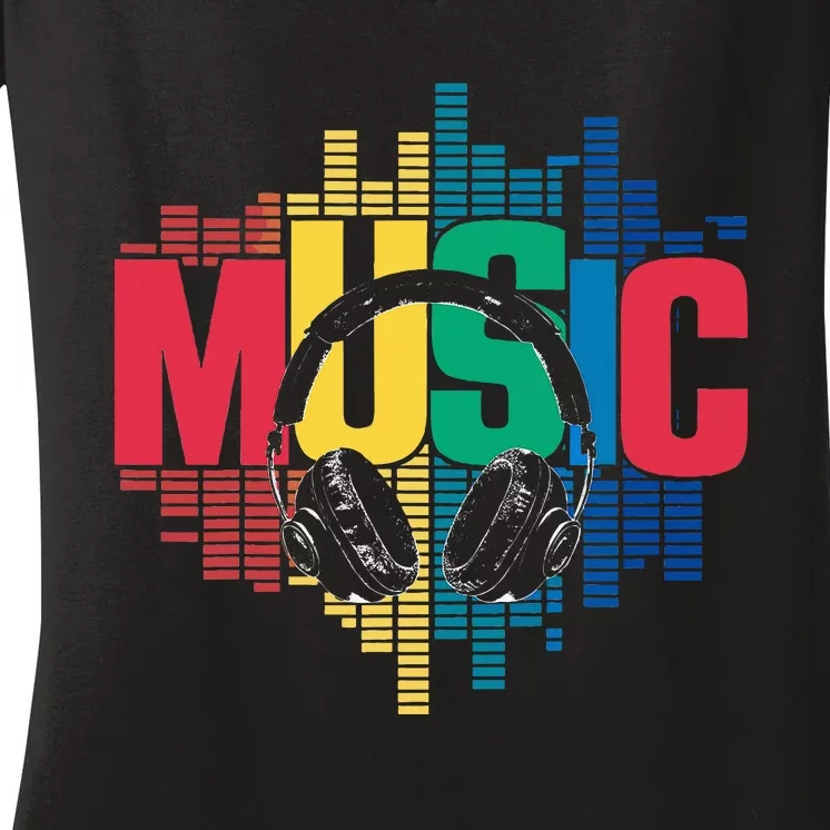 Electronic Music Lover Dj Retro Headphones Women's V-Neck T-Shirt