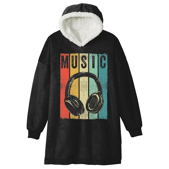 Electronic Music Lover DJ Gift Vintage Retro Headphones Hooded Wearable Blanket