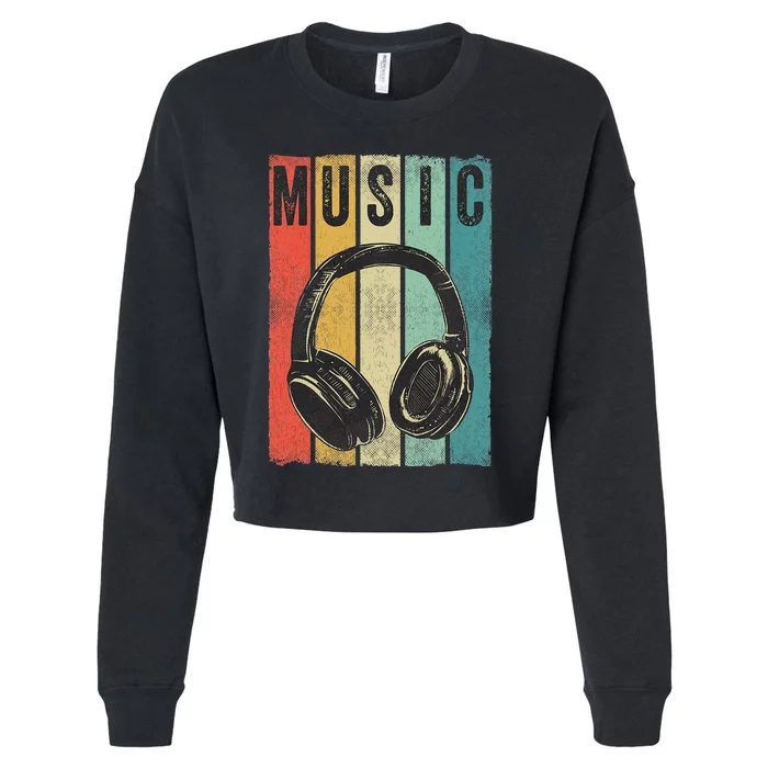 Electronic Music Lover DJ Gift Vintage Retro Headphones Cropped Pullover Crew