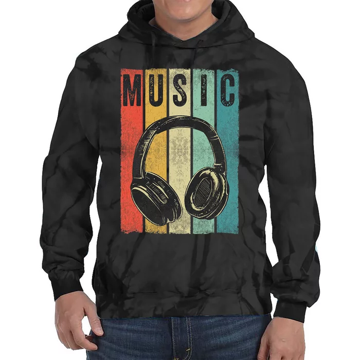 Electronic Music Lover Dj Gift Vintage Retro Headphones Tie Dye Hoodie