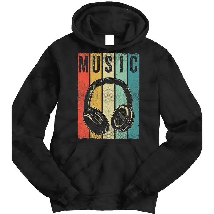 Electronic Music Lover Dj Gift Vintage Retro Headphones Tie Dye Hoodie