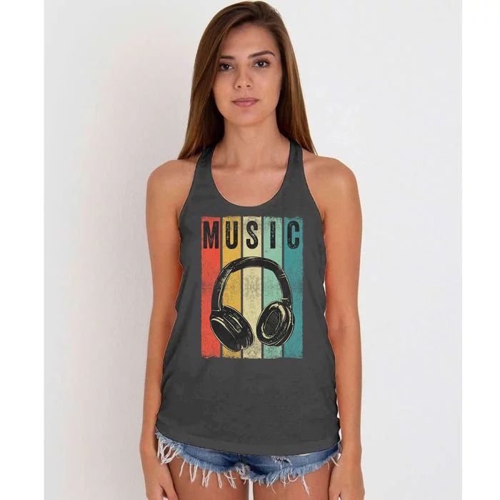 Electronic Music Lover Dj Gift Vintage Retro Headphones Women's Knotted Racerback Tank